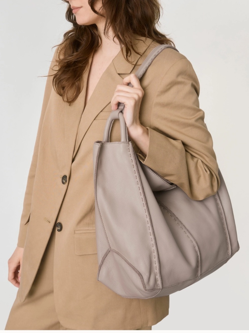 The Sak Los Feliz Large Tote Sand Beige Pebbled Leather Slouchy Shoulder Bag